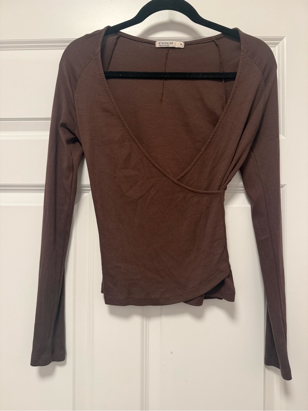 Stateside Chocolate Brown Long-Sleeve Wrap Top